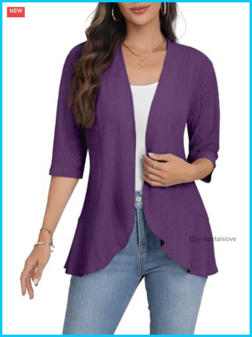 3/4 Sleeve Mesh Crochet Cardigan Ruffled Open Front Lightweight